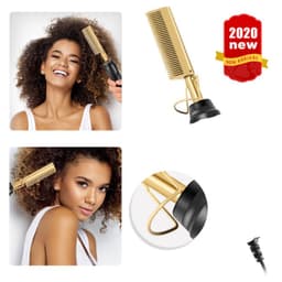image-Electric Straight Hair Curling Comb Dry Wet Dual Purpose Copper Comb