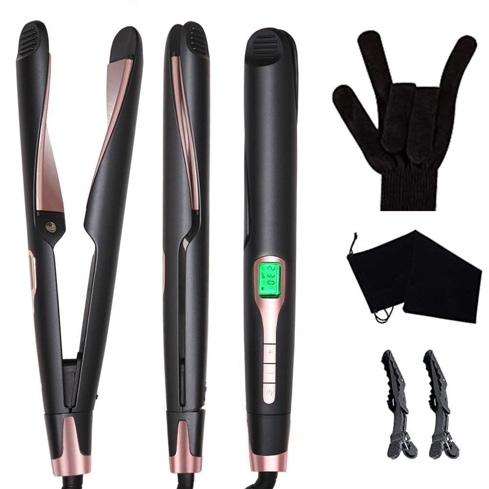 image-New 2 In 1 Flat Iron Curler Twist Professional Dual Voltage Titanium Tourmaline Ionic Ceramic Hair Straightener