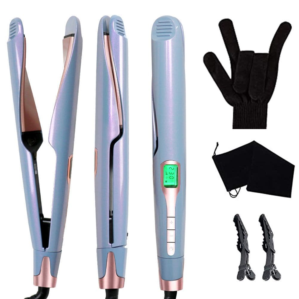 image-New 2 In 1 Flat Iron Curler Twist Professional Dual Voltage Titanium Tourmaline Ionic Ceramic Hair Straightener