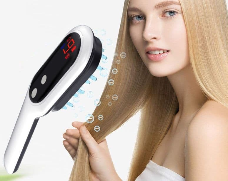 image-Electric Head Massager Magnetic Therapy Hair Growth Comb Blue Red Light Scalp Massage Brush Relieve Fatigue Pressure LED Display