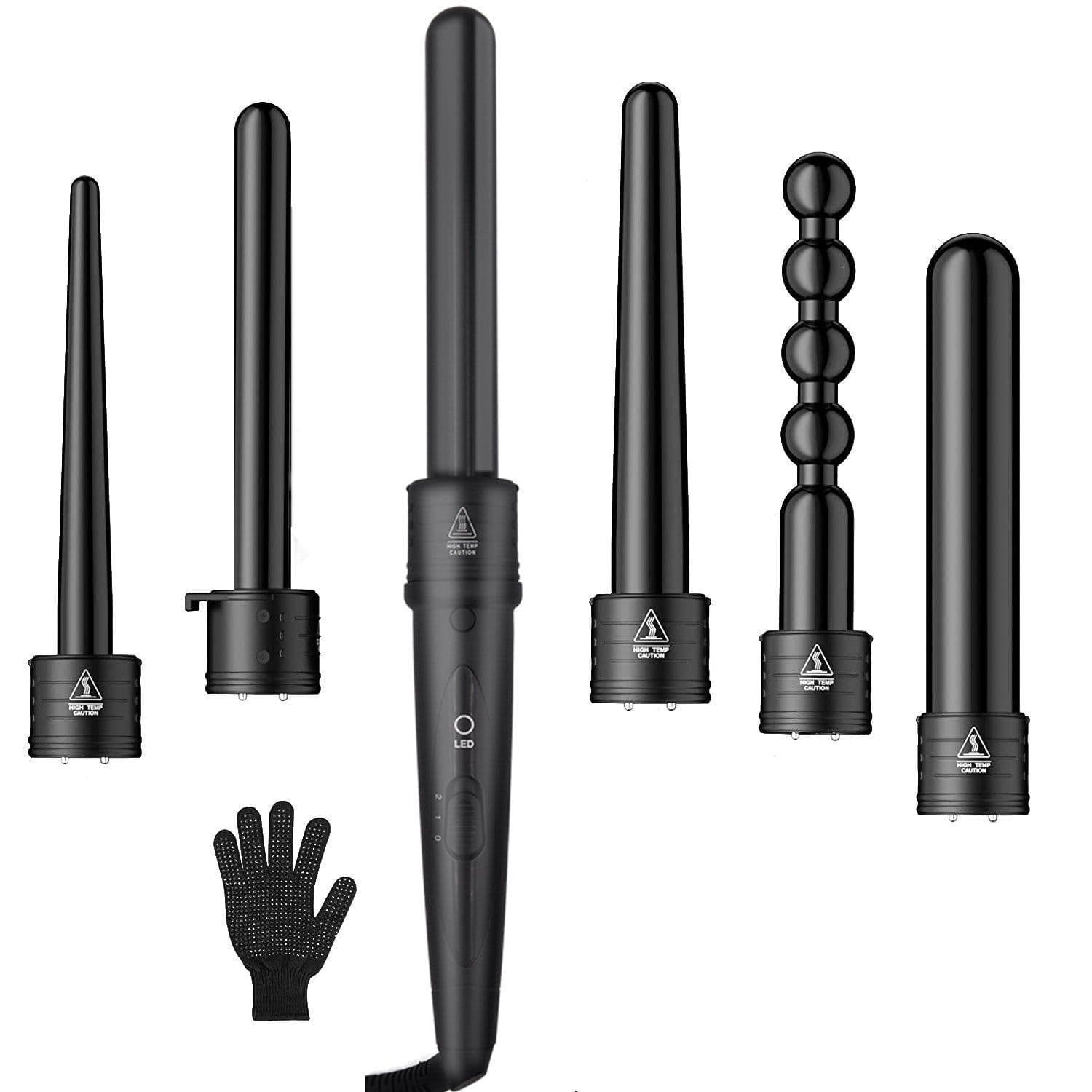 image-Multifunction Fast Heating Hair Curler 6in1 Interchangeable Ceramic Hair Styling Crimper Curling Roll Wand Hair Curler Iron Sets