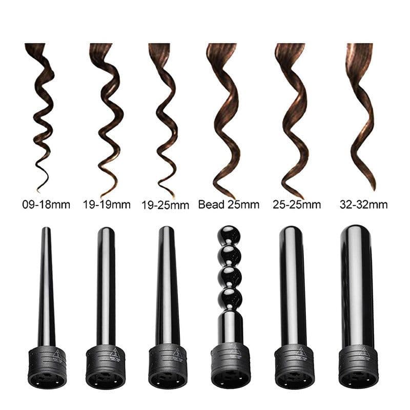 image-Multifunction Fast Heating Hair Curler 6in1 Interchangeable Ceramic Hair Styling Crimper Curling Roll Wand Hair Curler Iron Sets