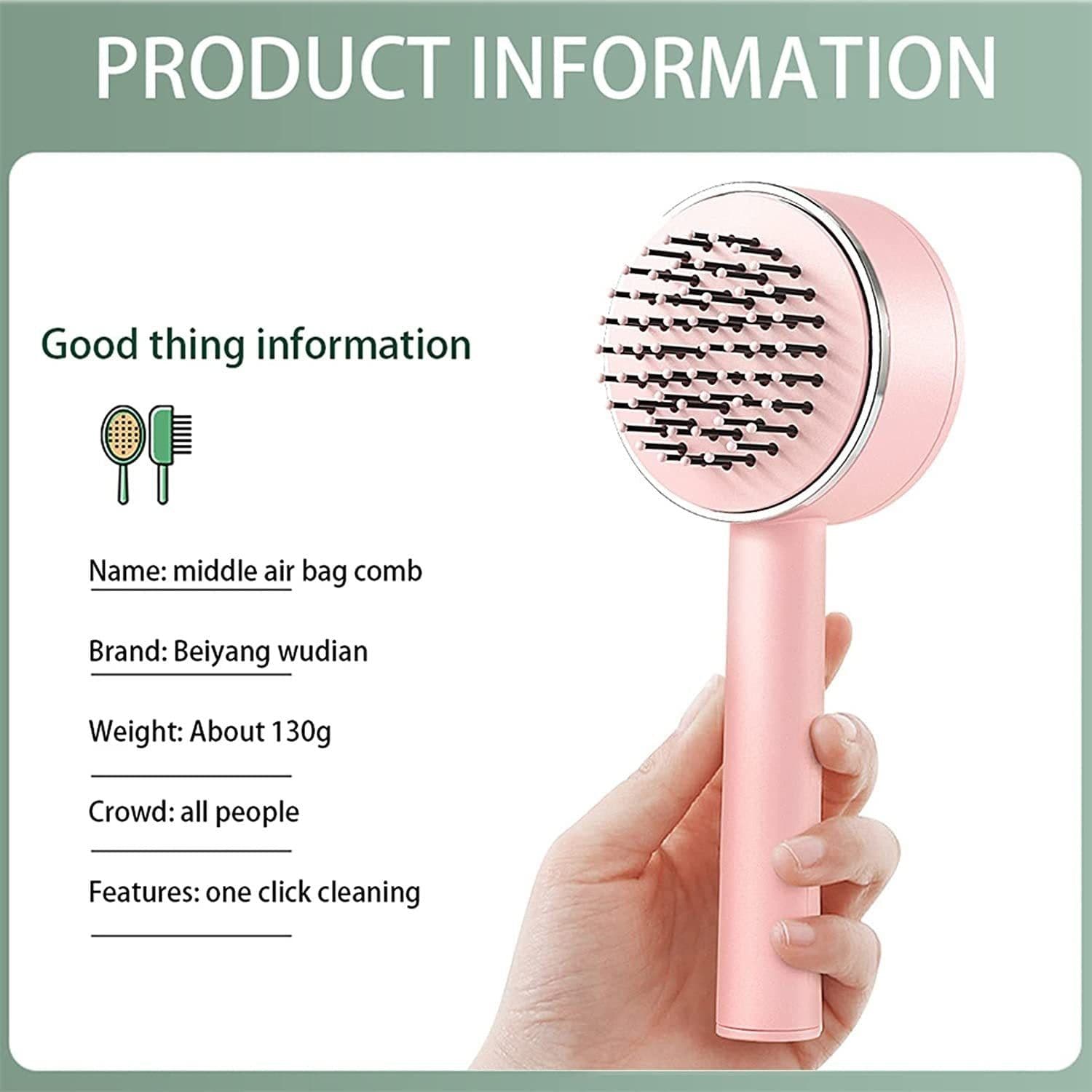 image-CN 3D Air Cushion Massager Brush With Retractable Bristles Self Cleaning Hair Brush Massage One-key Self-cleaning Hair Brush Anti-Static Airbag Massage Comb For Women Curly Hair Brush