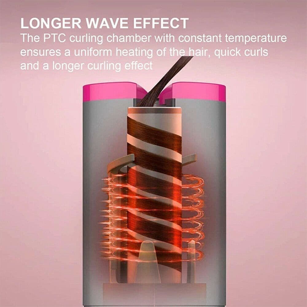 image-Electric LCD Display Automatic Rotating Cordless Hair Curler Fast Curling Iron Tongs Portable USB Rechargeable With Comb Safe USB Cordless Automatic Rotating Hair Curler Hair Waver Curling Iron