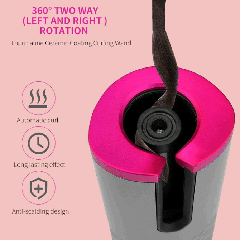 image-Electric LCD Display Automatic Rotating Cordless Hair Curler Fast Curling Iron Tongs Portable USB Rechargeable With Comb Safe USB Cordless Automatic Rotating Hair Curler Hair Waver Curling Iron