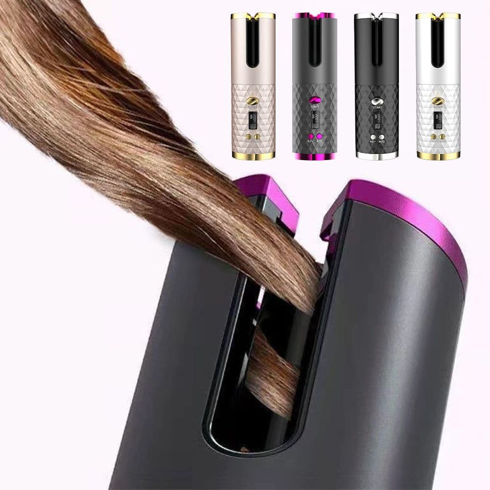 image-Electric LCD Display Automatic Rotating Cordless Hair Curler Fast Curling Iron Tongs Portable USB Rechargeable With Comb Safe USB Cordless Automatic Rotating Hair Curler Hair Waver Curling Iron