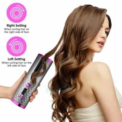 image-Electric LCD Display Automatic Rotating Cordless Hair Curler Fast Curling Iron Tongs Portable USB Rechargeable With Comb Safe USB Cordless Automatic Rotating Hair Curler Hair Waver Curling Iron