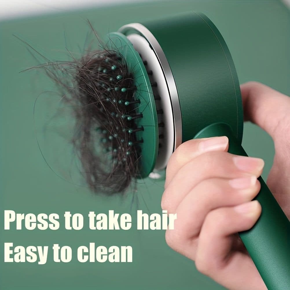 image-One-key Self-cleaning Hair Brush For Women Curly Hair Brush Anti-Static Airbag Massage Comb Airbag Massage Scalp Comb Professional Detangling One-key Self-cleaning