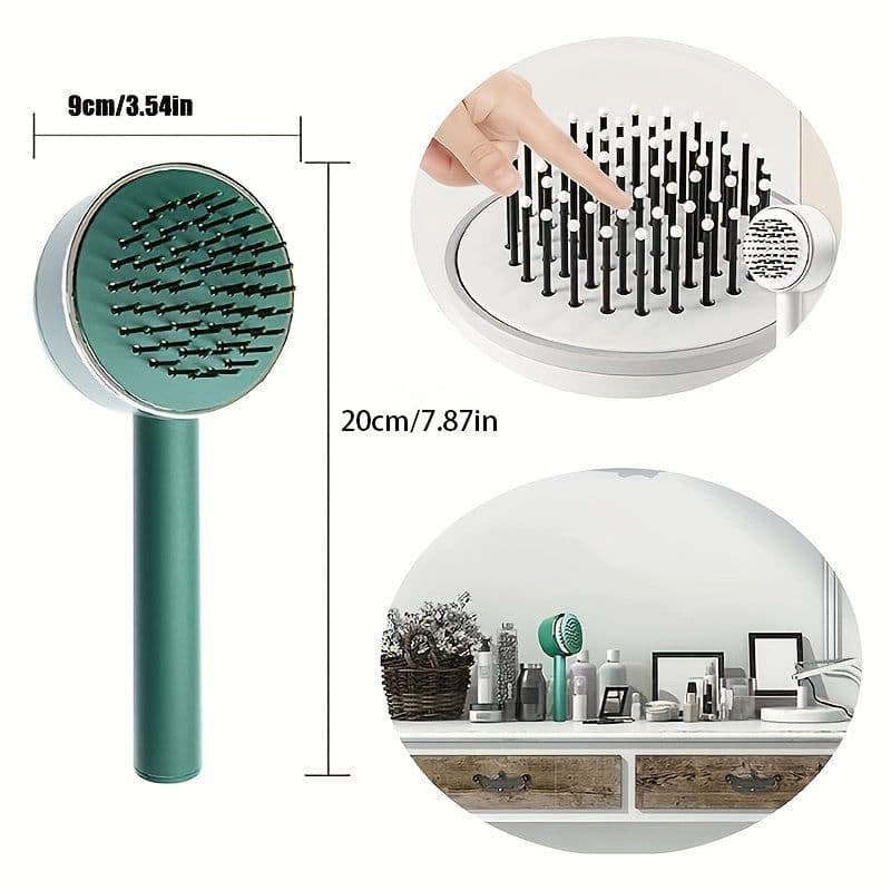 image-One-key Self-cleaning Hair Brush For Women Curly Hair Brush Anti-Static Airbag Massage Comb Airbag Massage Scalp Comb Professional Detangling One-key Self-cleaning