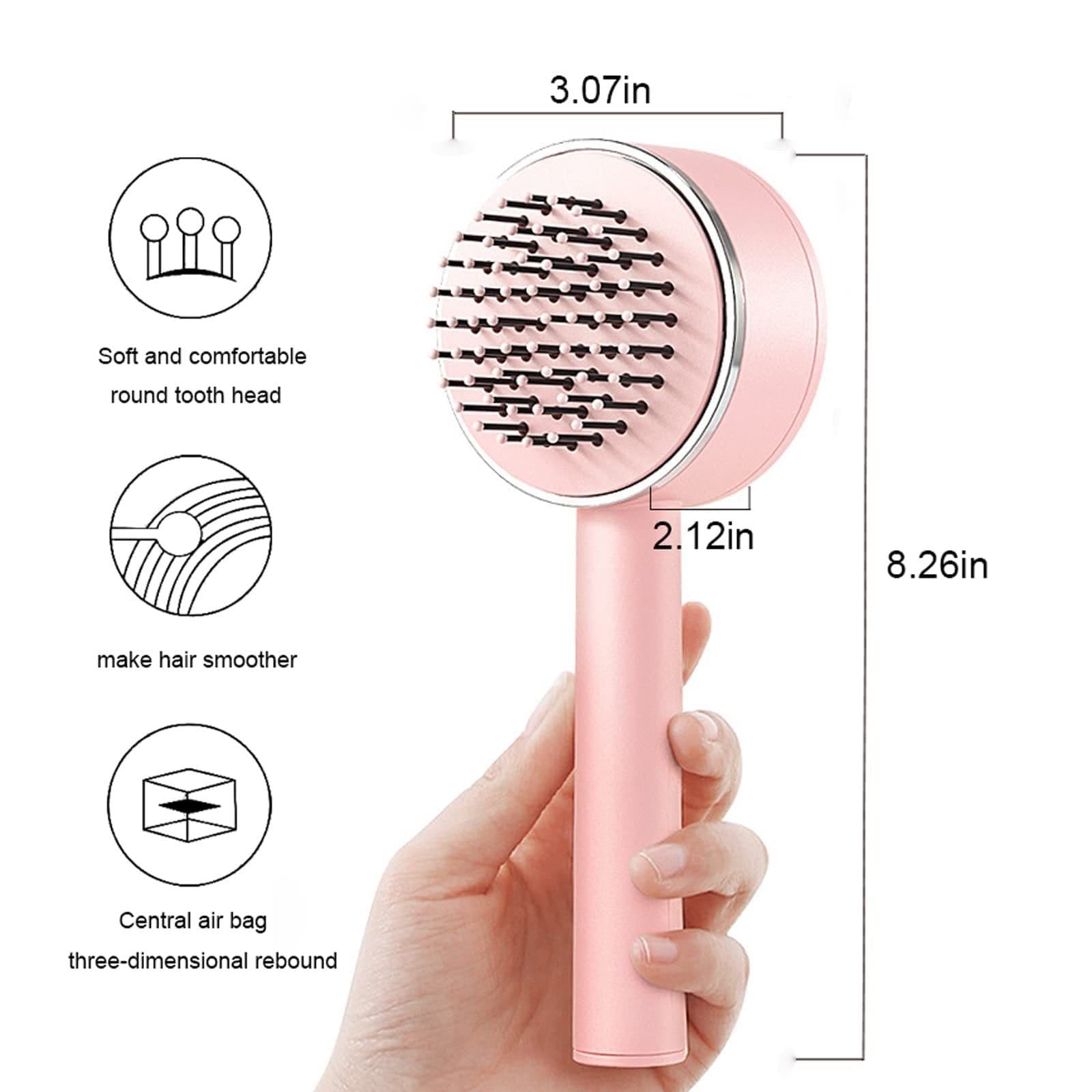 image-One-key Self-cleaning Hair Brush For Women Curly Hair Brush Anti-Static Airbag Massage Comb Airbag Massage Scalp Comb Professional Detangling One-key Self-cleaning