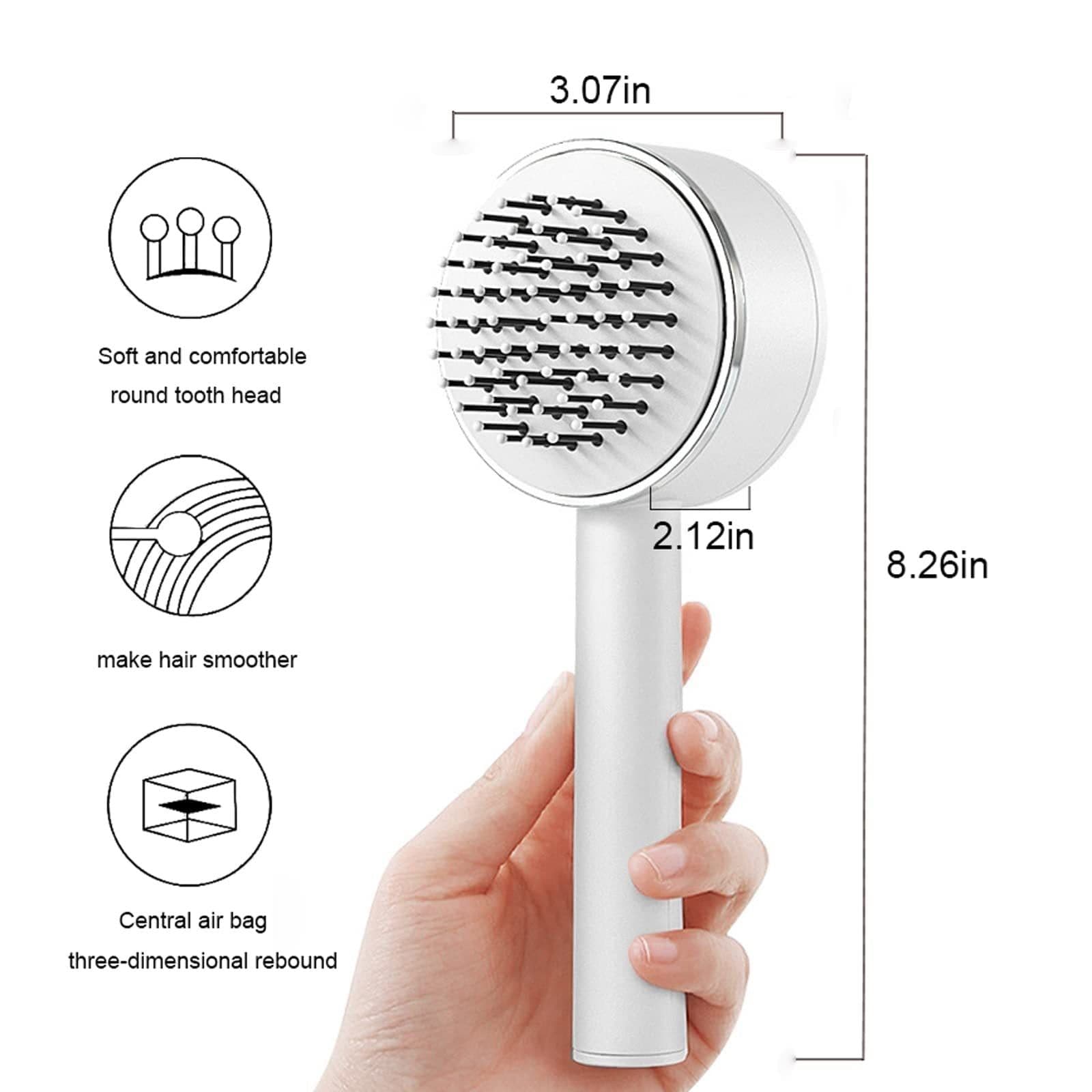 image-One-key Self-cleaning Hair Brush For Women Curly Hair Brush Anti-Static Airbag Massage Comb Airbag Massage Scalp Comb Professional Detangling One-key Self-cleaning