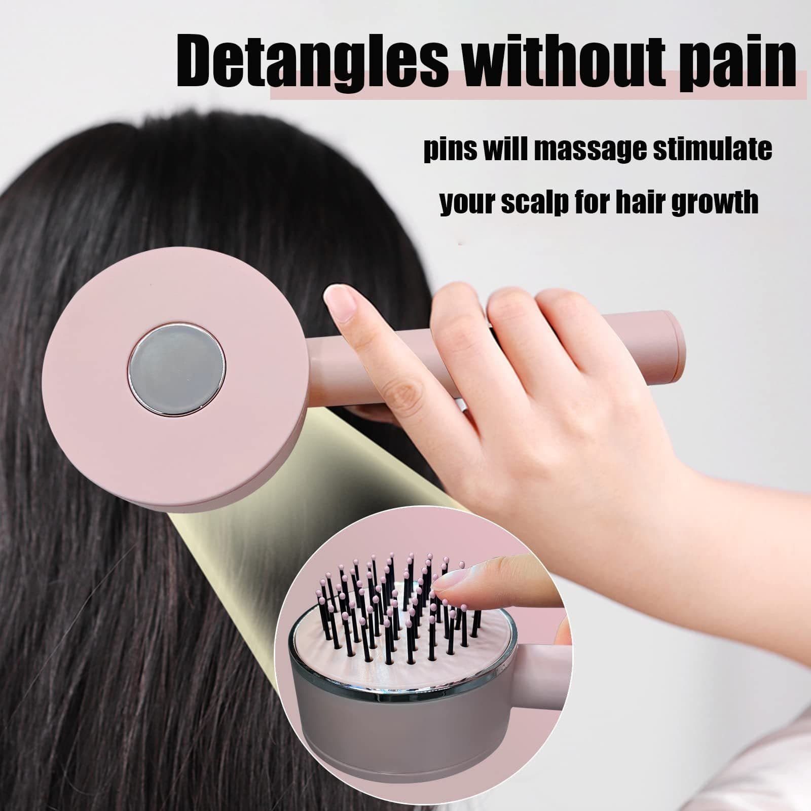 image-One-key Self-cleaning Hair Brush For Women Curly Hair Brush Anti-Static Airbag Massage Comb Airbag Massage Scalp Comb Professional Detangling One-key Self-cleaning