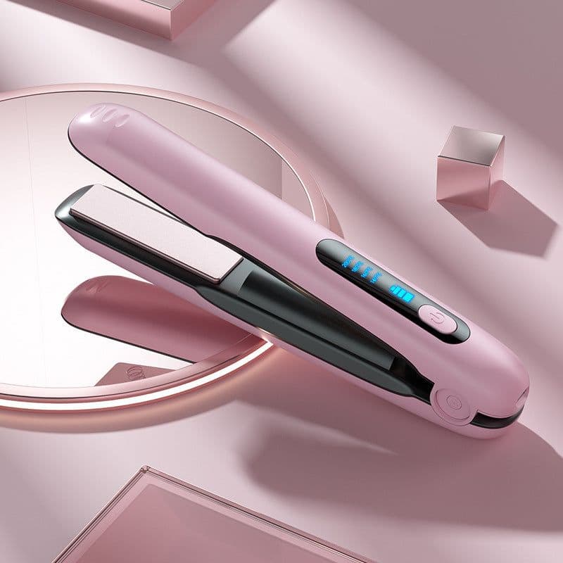 image-Wireless Hair Straightener Flat Iron Mini 2 IN 1 Roller USB 5000mAh Max 200 Degree Portable Cordless Curler 4 Levels Dry And Wet Uses