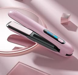 image-Wireless Hair Straightener Flat Iron Mini 2 IN 1 Roller USB 5000mAh Max 200 Degree Portable Cordless Curler 4 Levels Dry And Wet Uses
