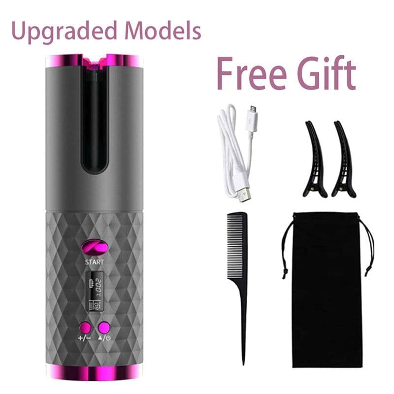 image-LED Screen Electric Automatic Rotating Curling Iron 3000mAh Mini Portable Thermostatic Electric Cordless Hair Curler