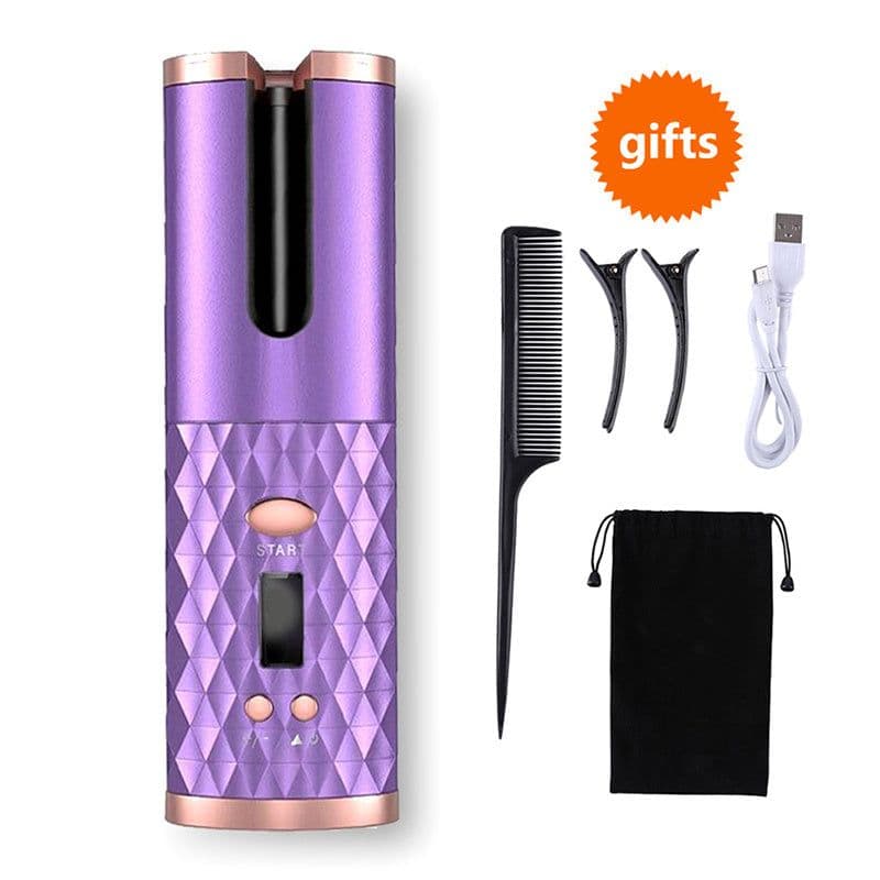 image-LED Screen Electric Automatic Rotating Curling Iron 3000mAh Mini Portable Thermostatic Electric Cordless Hair Curler