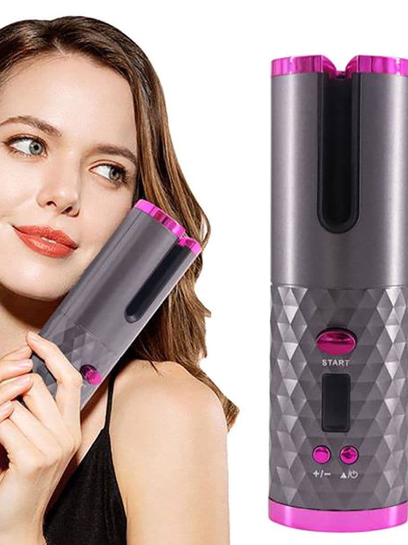 image-LED Screen Electric Automatic Rotating Curling Iron 3000mAh Mini Portable Thermostatic Electric Cordless Hair Curler