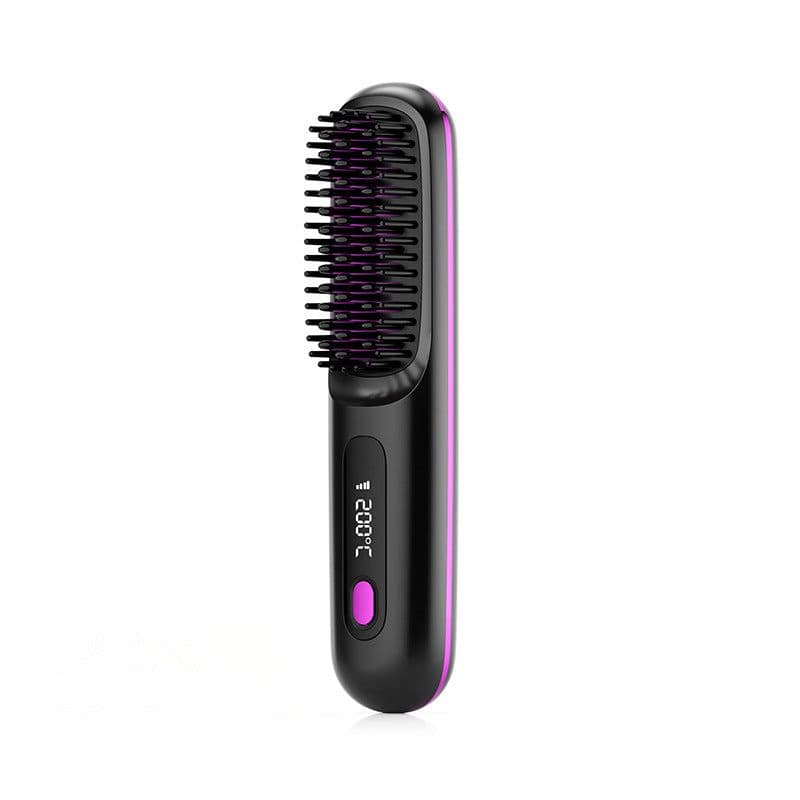 image-2 In 1 Straight Hair Comb Wireless Hair Straightener Brush Hair Fast Heating Portable Hot Curler USB Charging