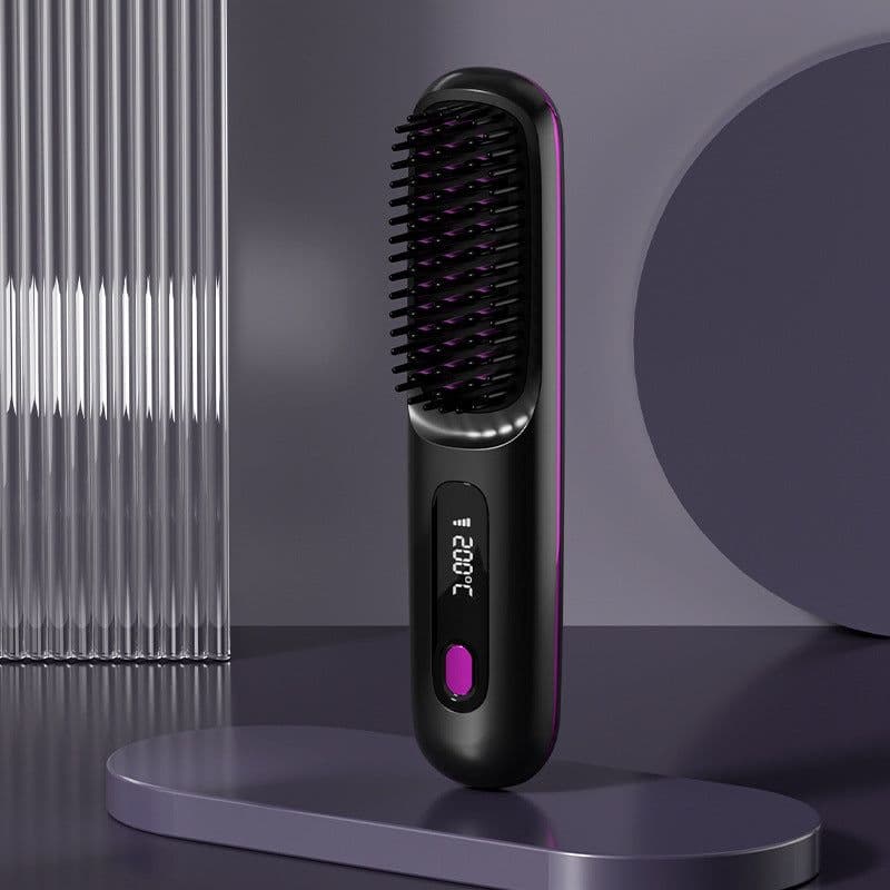 image-2 In 1 Straight Hair Comb Wireless Hair Straightener Brush Hair Fast Heating Portable Hot Curler USB Charging