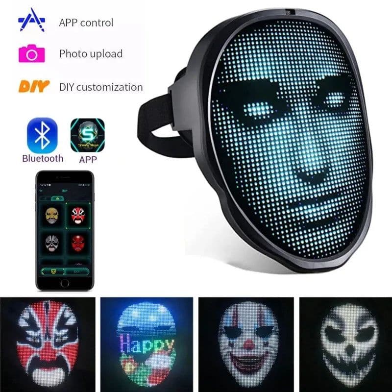 image-Halloween Face Masks Full Color LED Luminous Mask Face Changing Mask Party Bar Props