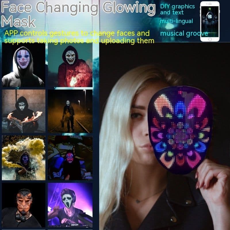 image-Halloween Face Masks Full Color LED Luminous Mask Face Changing Mask Party Bar Props