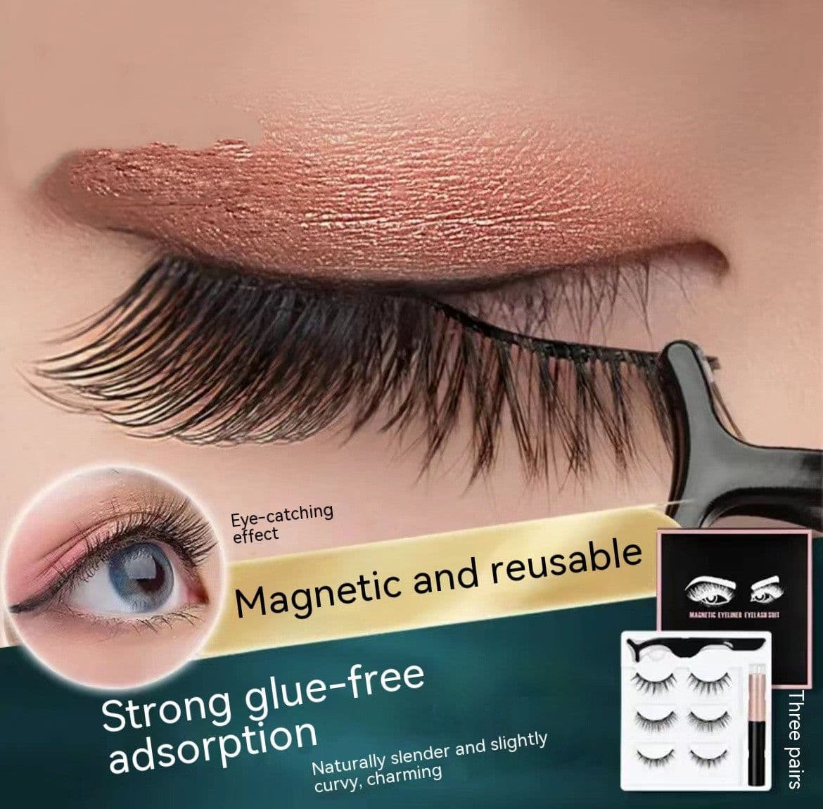 image-Liquid Eyeliner Magnetic False Eyelashes Set Five Pairs Of Glue-free Magnetic Eyelashes