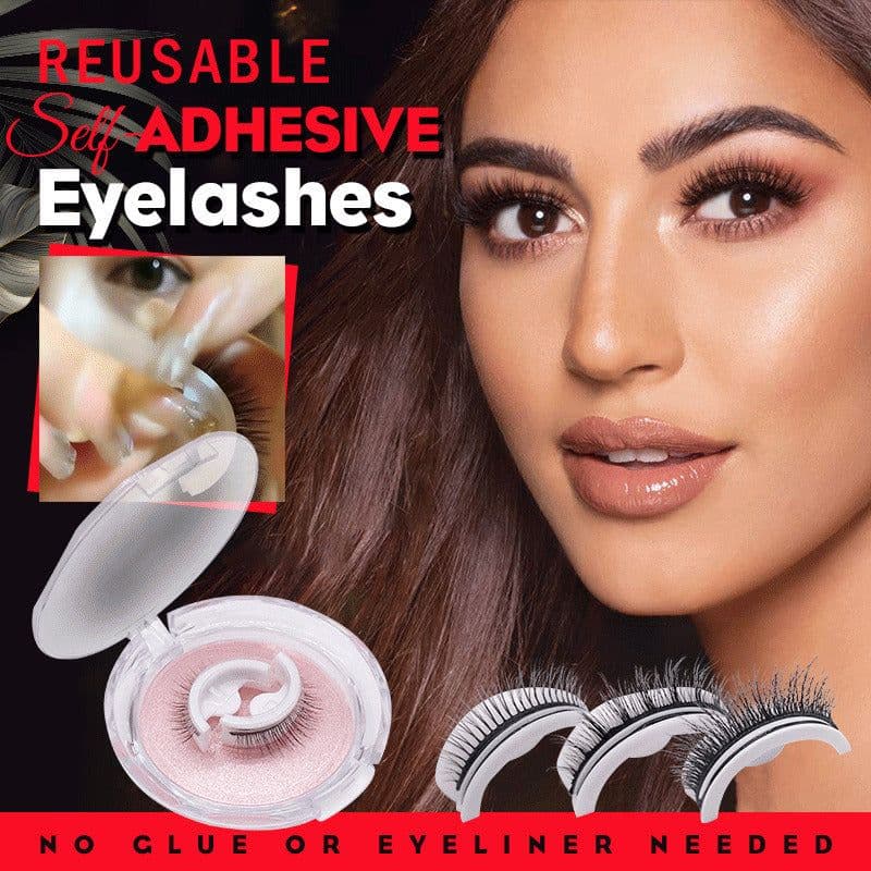 image-Reusable 3D Mink Lashes Natural False Eyelashes Self Adhesive Fake Glue Free Makeup Eyelash Extension Silk