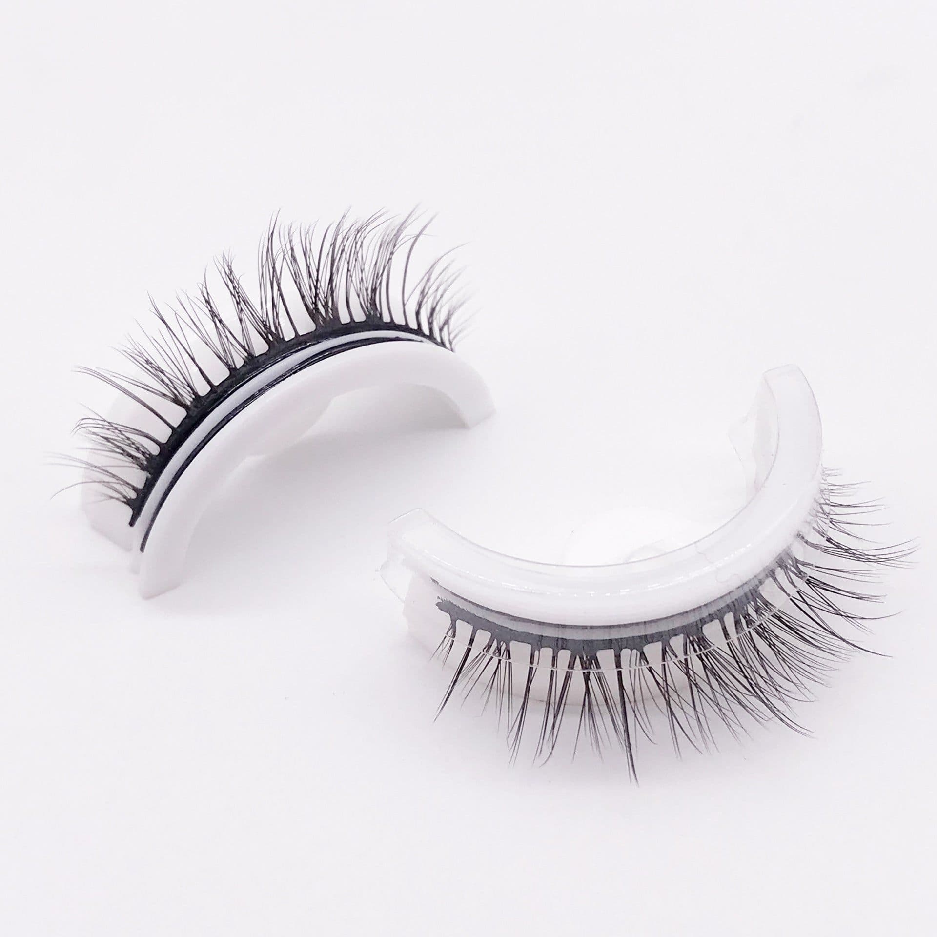 image-Reusable 3D Mink Lashes Natural False Eyelashes Self Adhesive Fake Glue Free Makeup Eyelash Extension Silk