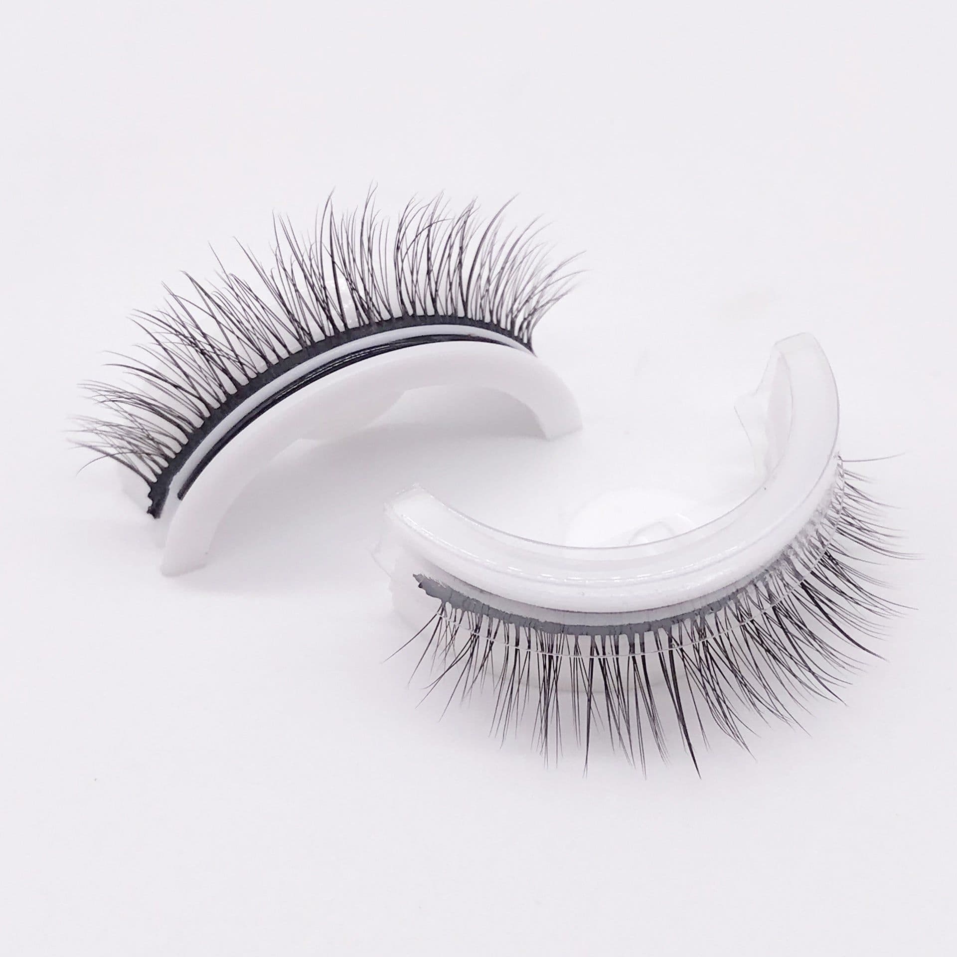 image-Reusable 3D Mink Lashes Natural False Eyelashes Self Adhesive Fake Glue Free Makeup Eyelash Extension Silk