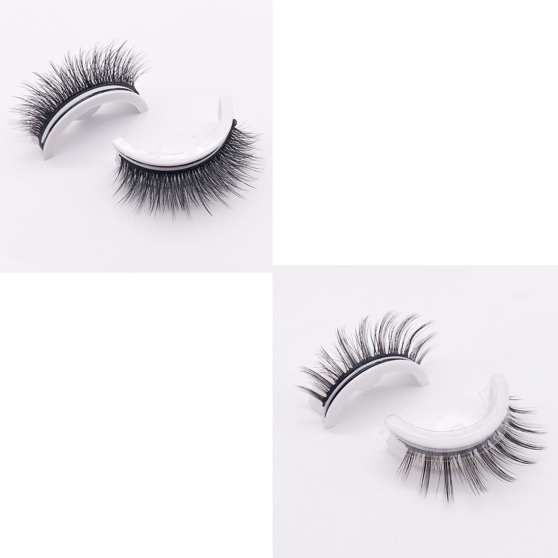 image-Reusable 3D Mink Lashes Natural False Eyelashes Self Adhesive Fake Glue Free Makeup Eyelash Extension Silk