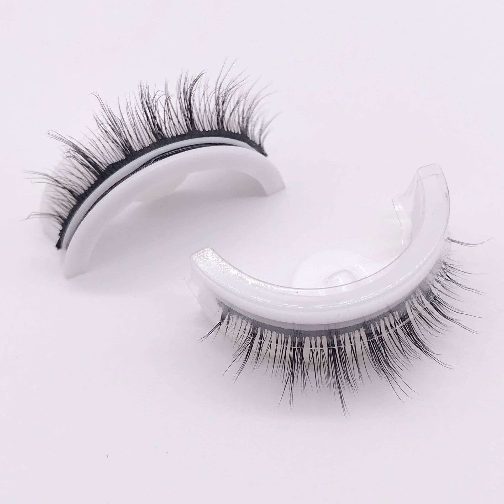 image-Reusable 3D Mink Lashes Natural False Eyelashes Self Adhesive Fake Glue Free Makeup Eyelash Extension Silk