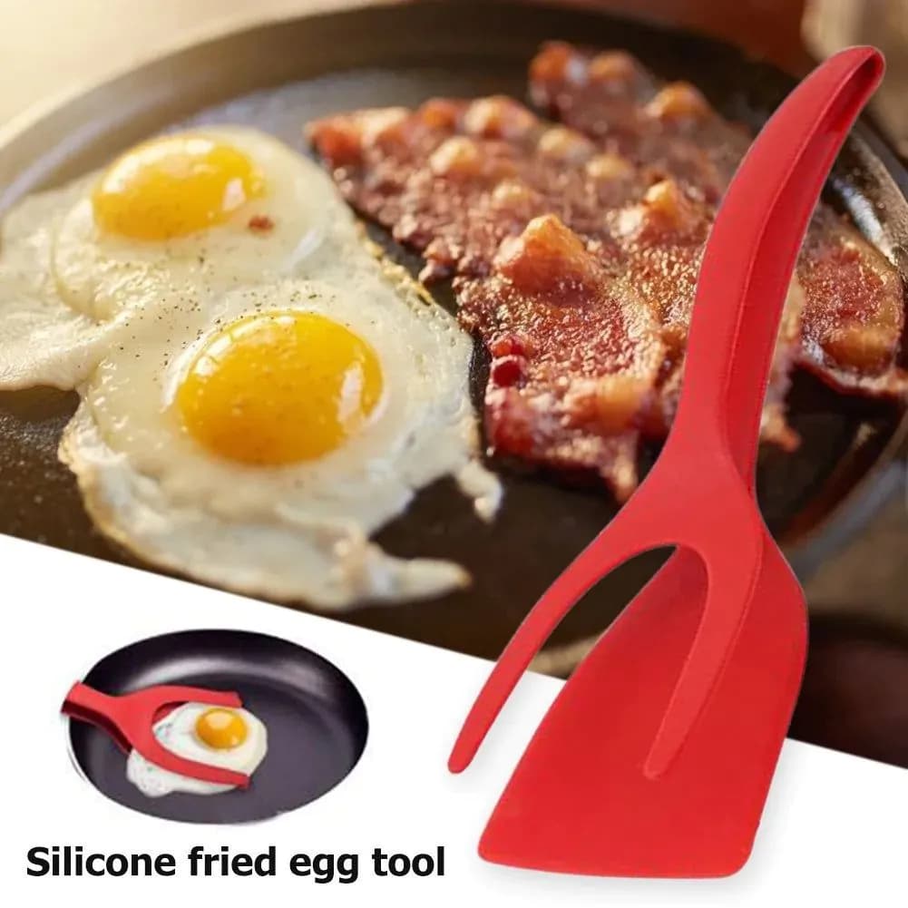image-2 In 1 Grip And Flip Tongs Egg Spatula Tongs Clamp Pancake Fried Egg French Toast Omelet Overturned Kitchen Accessories