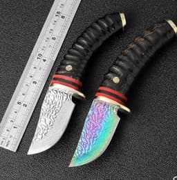 image-High quality forged Damascus knife VG10 steel outdoor high hardness army hunting knife lifesaving camping straight knife