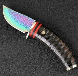 image-High quality forged Damascus knife VG10 steel outdoor high hardness army hunting knife lifesaving camping straight knife