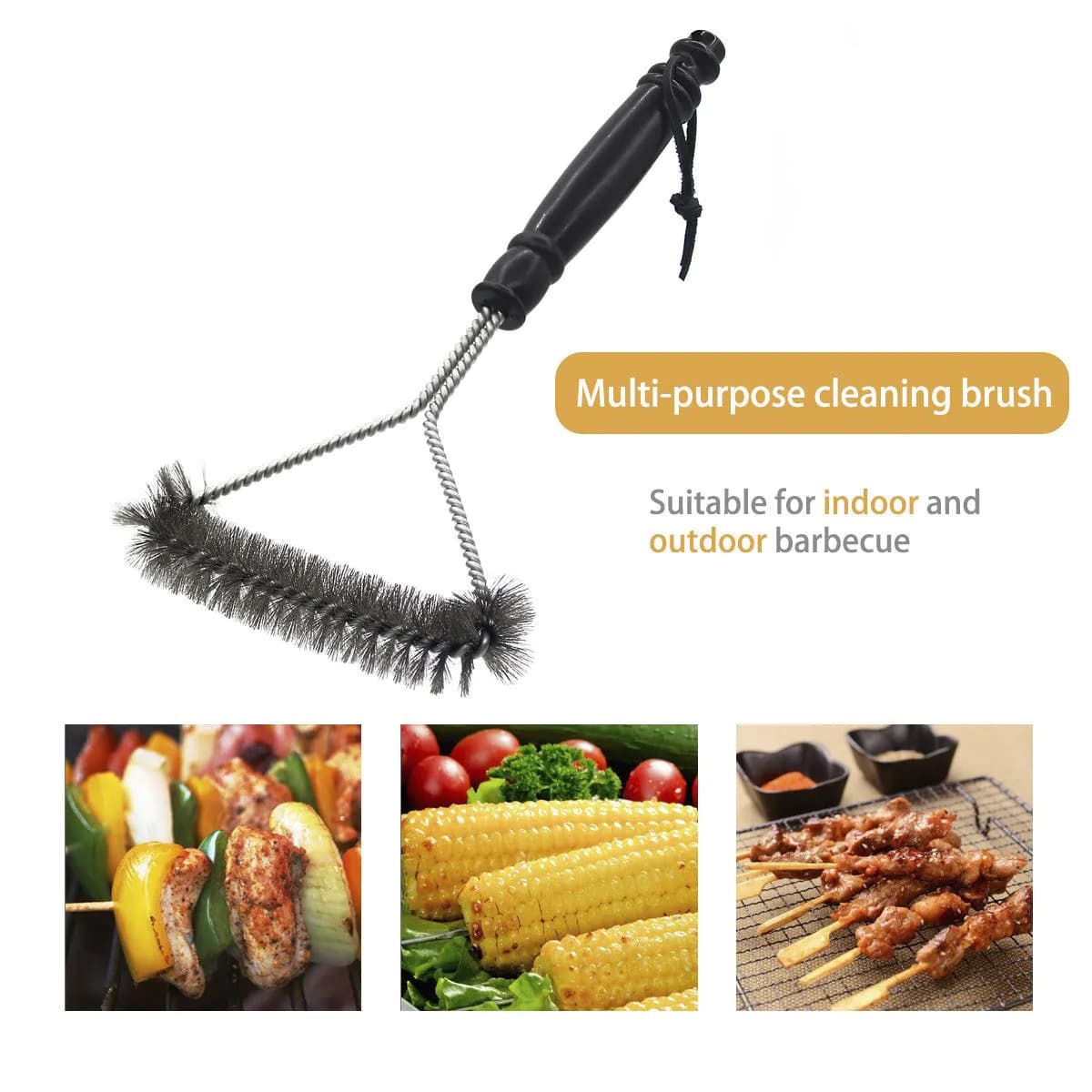image-Barbecue Grill BBQ Brush Clean Tool Stainless Steel Wire Bristles Non-stick Cleaning Brushes