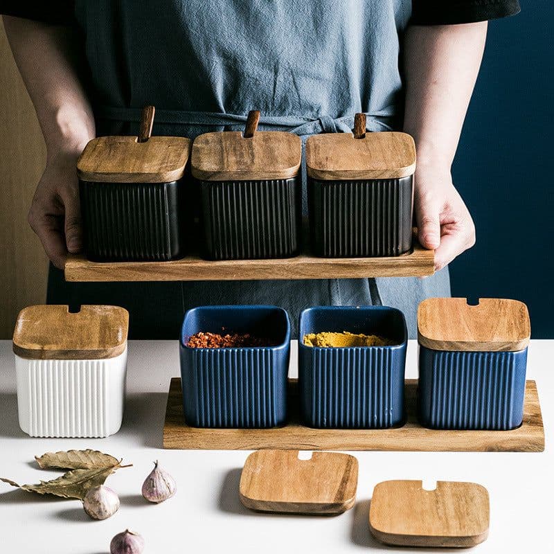 image-Household Seasoning Box Ceramic Seasoning Jar Set