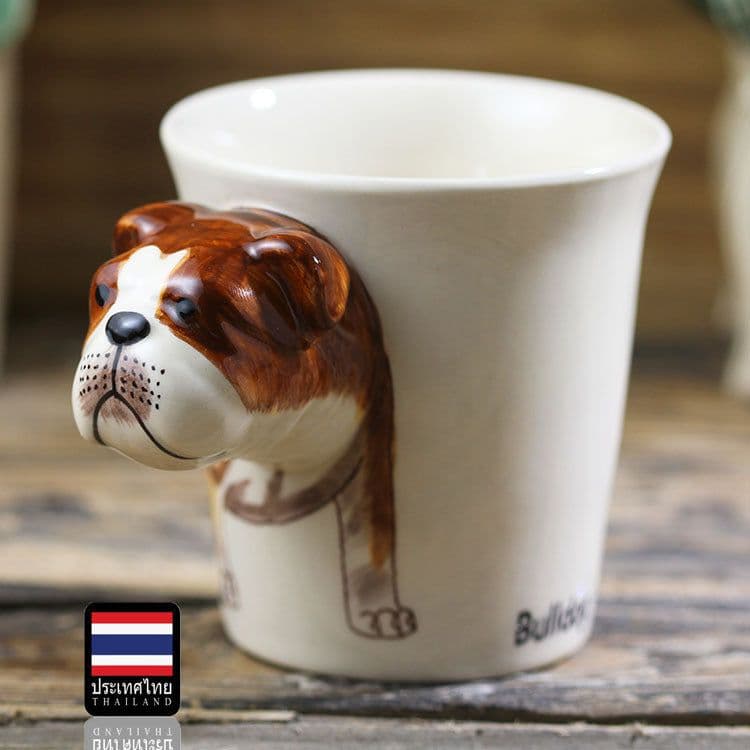 image-Animal mug Hand painted animal mug english bulldog ceramic mug