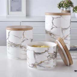 image-Marbled ceramic wooden lid airtight jar