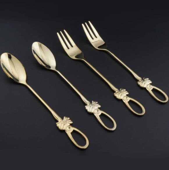 image-Stainless steel spoon fork set butterfly stainless steel coffee spoon, creative Japanese and Korean tableware, gold-plated stainless steel spoon fork