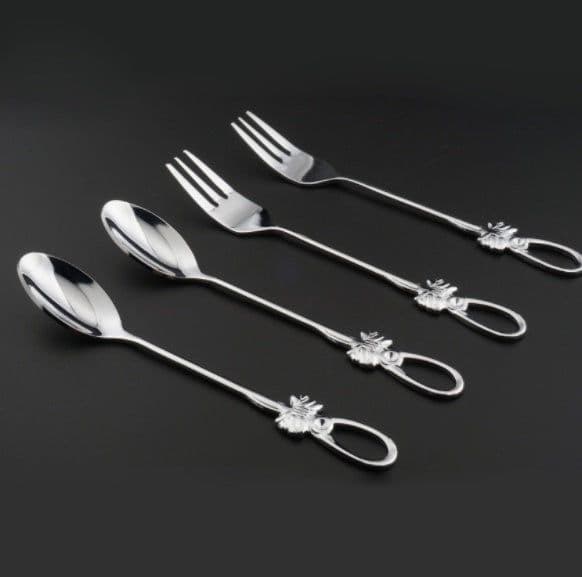 image-Stainless steel spoon fork set butterfly stainless steel coffee spoon, creative Japanese and Korean tableware, gold-plated stainless steel spoon fork