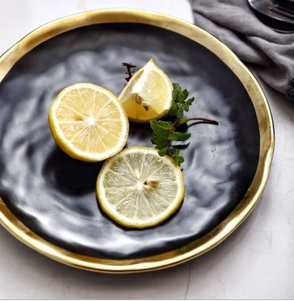 image-European Ceramic Gold Disc Creative Dish Western-style Food Steak Salad Household Tableware Flat Round Fruit