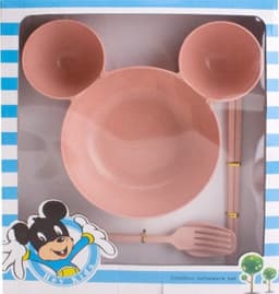 image-Wheat Straw, Children's Bowl, Cartoon, Wheat Chopsticks, Fork Spoon, Fruit Dish, Mickey's Bowl, Lovely Gift Set