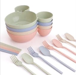 image-Wheat Straw, Children's Bowl, Cartoon, Wheat Chopsticks, Fork Spoon, Fruit Dish, Mickey's Bowl, Lovely Gift Set
