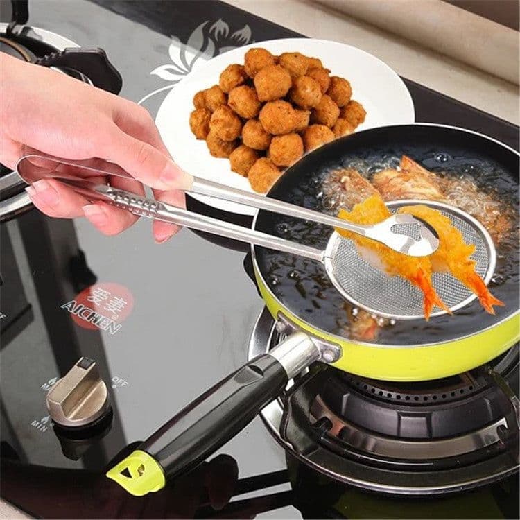 image-Multi-functional Oil Food Folder Kitchen Accessories Stainless Steel Fried Food Oil Scoop