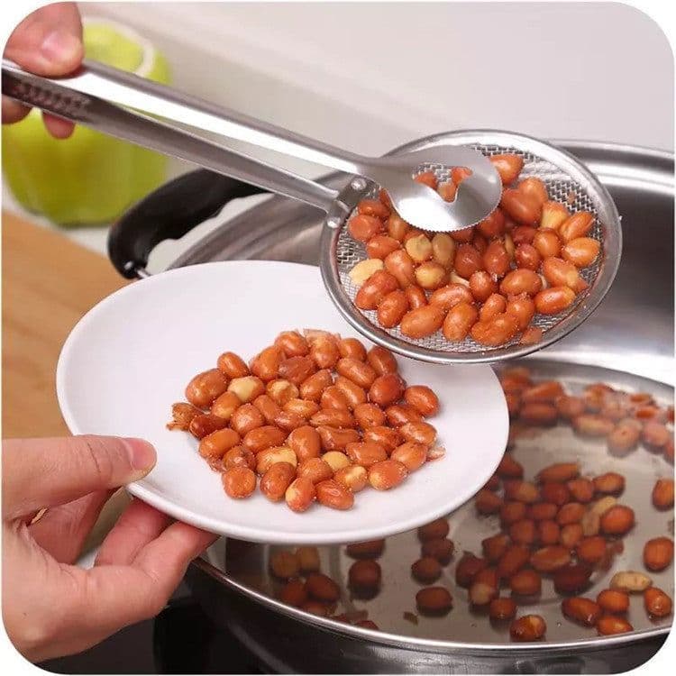 image-Multi-functional Oil Food Folder Kitchen Accessories Stainless Steel Fried Food Oil Scoop