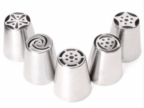image-5Pcs Set Icing Piping Russian Style Tulip Flower Cake Cream Chocolate Nozzles Stainless Steel Decorating Tips Baking Tools