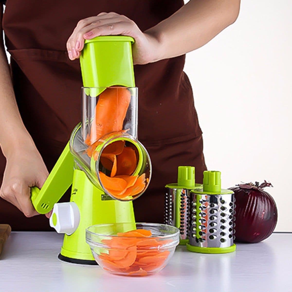 image-Vegetable Cutter Round Mandoline Slicer Potato Julienne Carrot Grater Cheese