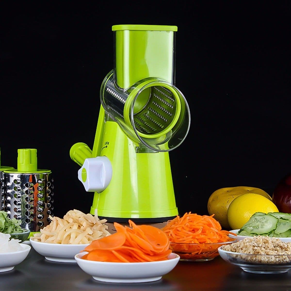 image-Vegetable Cutter Round Mandoline Slicer Potato Julienne Carrot Grater Cheese