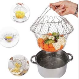 image-Deep Fry Basket Stainless Steel Multi-function Foldable Chef Cooking Basket Flexible Kitchen Tool for Fried Food Washing Fruits Vegetables