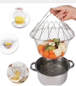image-Deep Fry Basket Stainless Steel Multi-function Foldable Chef Cooking Basket Flexible Kitchen Tool for Fried Food Washing Fruits Vegetables